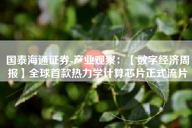 国泰海通证券-产业观察：【数字经济周报】全球首款热力学计算芯片正式流片