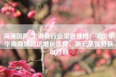海通国际-大消费行业渠道脉搏：毛戈平华南商场同店增长优异，潮宏基强势获取份额