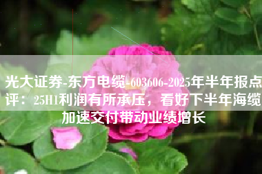 光大证券-东方电缆-603606-2025年半年报点评：25H1利润有所承压，看好下半年海缆加速交付带动业绩增长