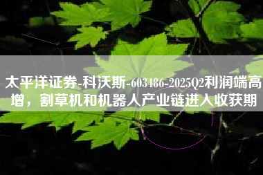 太平洋证券-科沃斯-603486-2025Q2利润端高增，割草机和机器人产业链进入收获期