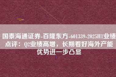 国泰海通证券-百隆东方-601339-2025H1业绩点评：Q2业绩高增，长期看好海外产能优势进一步凸显