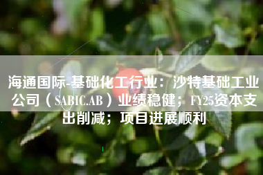 海通国际-基础化工行业：沙特基础工业公司（SABIC.AB）业绩稳健；FY25资本支出削减；项目进展顺利