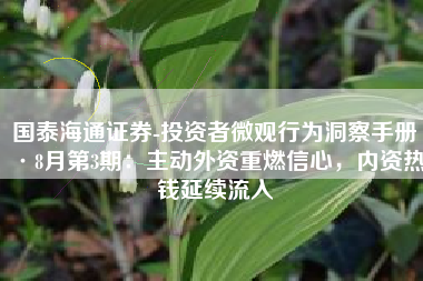 国泰海通证券-投资者微观行为洞察手册·8月第3期：主动外资重燃信心，内资热钱延续流入