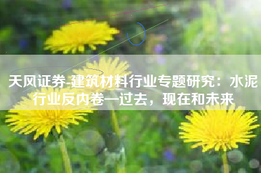 天风证券-建筑材料行业专题研究：水泥行业反内卷—过去，现在和未来