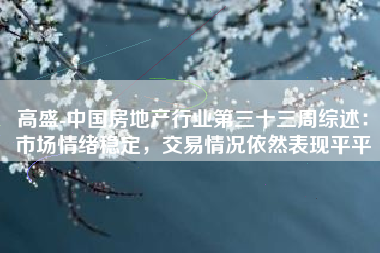 高盛-中国房地产行业第三十三周综述：市场情绪稳定，交易情况依然表现平平