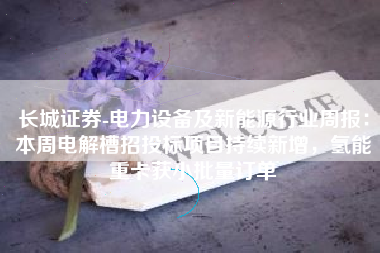 长城证券-电力设备及新能源行业周报：本周电解槽招投标项目持续新增，氢能重卡获小批量订单
