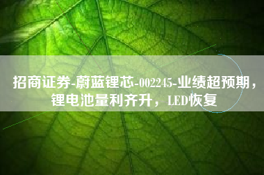 招商证券-蔚蓝锂芯-002245-业绩超预期，锂电池量利齐升，LED恢复