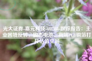 光大证券-嘉元科技-688388-跟踪报告：主业困境反转，固态电池、高端PCB铜箔打开估值空间