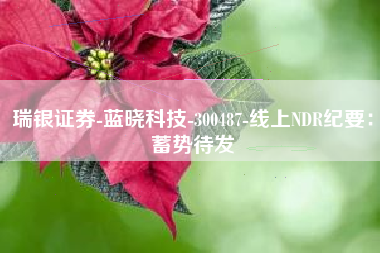 瑞银证券-蓝晓科技-300487-线上NDR纪要：蓄势待发