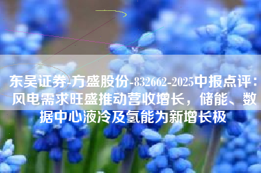 东吴证券-方盛股份-832662-2025中报点评： 风电需求旺盛推动营收增长，储能、数据中心液冷及氢能为新增长极