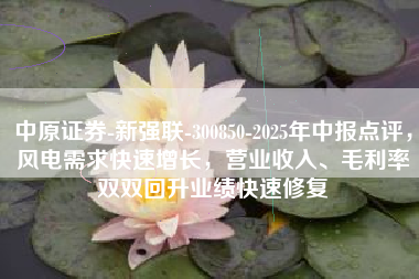 中原证券-新强联-300850-2025年中报点评，风电需求快速增长，营业收入、毛利率双双回升业绩快速修复