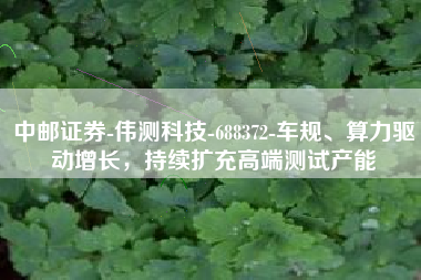 中邮证券-伟测科技-688372-车规、算力驱动增长，持续扩充高端测试产能