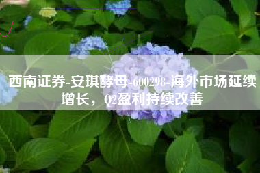 西南证券-安琪酵母-600298-海外市场延续增长，Q2盈利持续改善