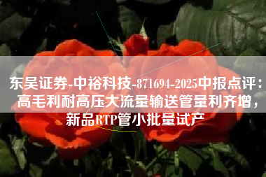 东吴证券-中裕科技-871694-2025中报点评： 高毛利耐高压大流量输送管量利齐增，新品RTP管小批量试产