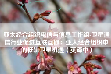亚太经合组织电信与信息工作组-卫星通信行业促进互联互通：亚太经合组织中的低轨卫星机遇（英译中）