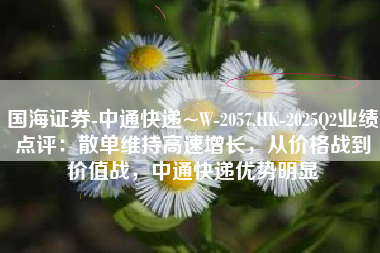 国海证券-中通快递~W-2057.HK-2025Q2业绩点评：散单维持高速增长，从价格战到价值战，中通快递优势明显