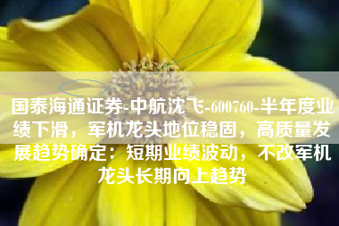 国泰海通证券-中航沈飞-600760-半年度业绩下滑，军机龙头地位稳固，高质量发展趋势确定：短期业绩波动，不改军机龙头长期向上趋势