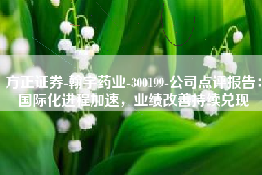方正证券-翰宇药业-300199-公司点评报告：国际化进程加速，业绩改善持续兑现