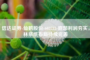 信达证券-仙鹤股份-603733-底部利润夯实，林浆纸布局持续完善