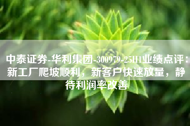 中泰证券-华利集团-300979-25H1业绩点评：新工厂爬坡顺利，新客户快速放量，静待利润率改善