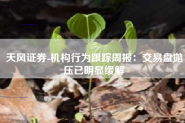 天风证券-机构行为跟踪周报：交易盘抛压已明显缓解
