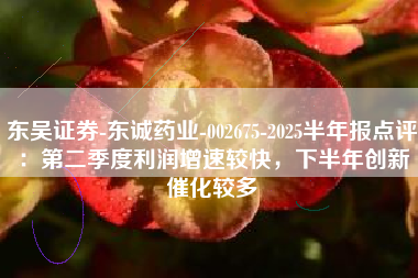 东吴证券-东诚药业-002675-2025半年报点评：第二季度利润增速较快，下半年创新催化较多