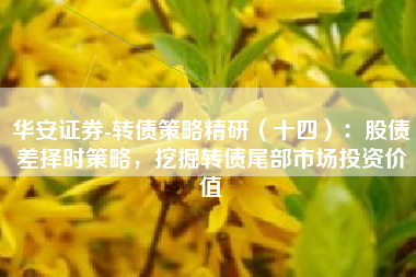 华安证券-转债策略精研（十四）：股债差择时策略，挖掘转债尾部市场投资价值