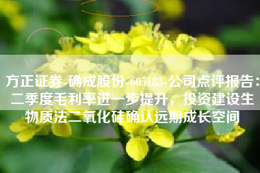 方正证券-确成股份-605183-公司点评报告：二季度毛利率进一步提升，投资建设生物质法二氧化硅确认远期成长空间