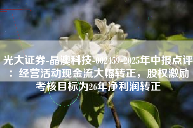 光大证券-晶澳科技-002459-2025年中报点评：经营活动现金流大幅转正，股权激励考核目标为26年净利润转正