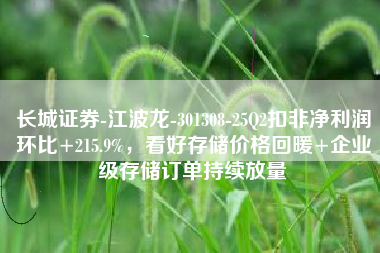 长城证券-江波龙-301308-25Q2扣非净利润环比+215.9%，看好存储价格回暖+企业级存储订单持续放量