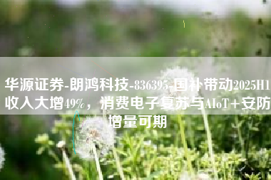 华源证券-朗鸿科技-836395-国补带动2025H1收入大增49%，消费电子复苏与AIoT+安防增量可期