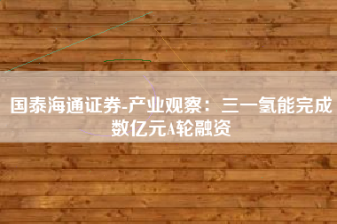国泰海通证券-产业观察：三一氢能完成数亿元A轮融资
