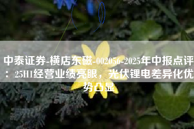 中泰证券-横店东磁-002056-2025年中报点评：25H1经营业绩亮眼，光伏锂电差异化优势凸显