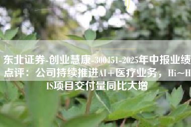 东北证券-创业慧康-300451-2025年中报业绩点评：公司持续推进AI+医疗业务，Hi~HIS项目交付量同比大增