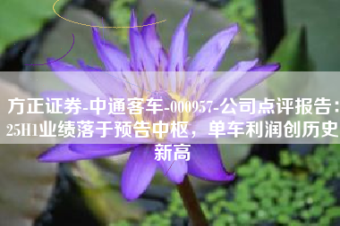 方正证券-中通客车-000957-公司点评报告：25H1业绩落于预告中枢，单车利润创历史新高