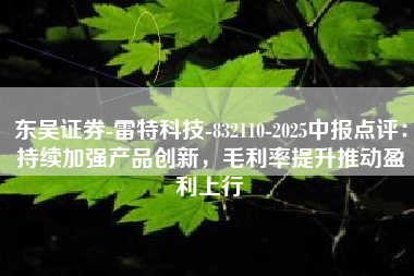 东吴证券-雷特科技-832110-2025中报点评：持续加强产品创新，毛利率提升推动盈利上行