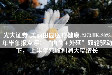 光大证券-美丽田园医疗健康-2373.HK-2025年半年报点评：“内生+外延”双轮驱动下， 上半年营收利润大幅增长