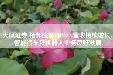 天风证券-拓邦股份-002139-营收持续增长，智能汽车及机器人业务良好发展