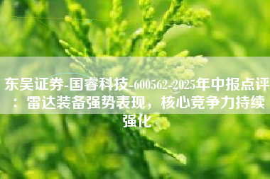 东吴证券-国睿科技-600562-2025年中报点评：雷达装备强势表现，核心竞争力持续强化