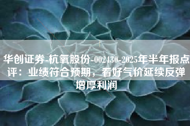华创证券-杭氧股份-002430-2025年半年报点评：业绩符合预期，看好气价延续反弹增厚利润