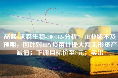 高盛-沃森生物-300142-分析：1H业绩不及预期，因针对HPV疫苗计提大额无形资产减值；下调目标价至8元；卖出
