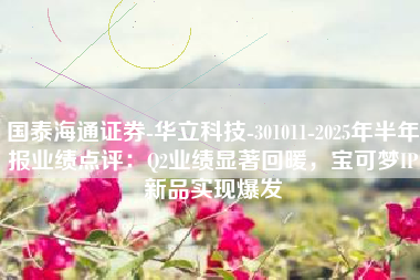 国泰海通证券-华立科技-301011-2025年半年报业绩点评：Q2业绩显著回暖，宝可梦IP新品实现爆发