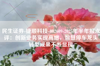 民生证券-捷顺科技-002609-2025年半年报点评：创新业务实现高增，智慧停车龙头转型成果不断显现
