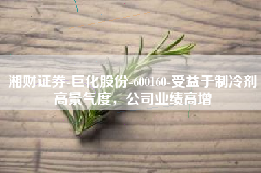 湘财证券-巨化股份-600160-受益于制冷剂高景气度，公司业绩高增