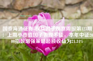 国泰海通证券-权益因子观察周报第123期：上周小市值因子表现不佳，本年中证2000指数增强策略超额收益为21.34%