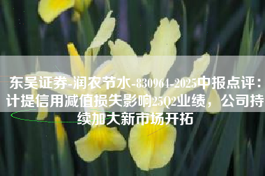 东吴证券-润农节水-830964-2025中报点评：计提信用减值损失影响25Q2业绩，公司持续加大新市场开拓