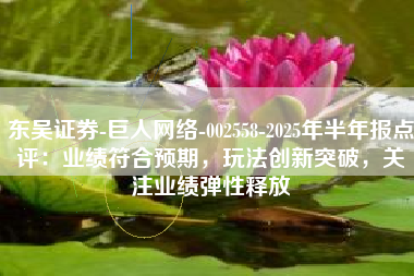 东吴证券-巨人网络-002558-2025年半年报点评：业绩符合预期，玩法创新突破，关注业绩弹性释放