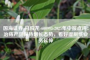国海证券-马应龙-600993-2025年中报点评：治痔产品保持增长态势，看好湿厕纸业务延伸
