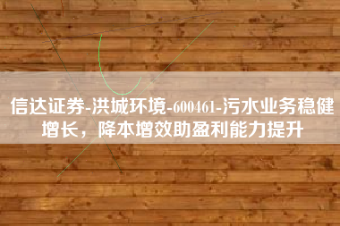 信达证券-洪城环境-600461-污水业务稳健增长，降本增效助盈利能力提升