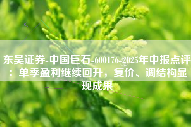 东吴证券-中国巨石-600176-2025年中报点评：单季盈利继续回升，复价、调结构显现成果